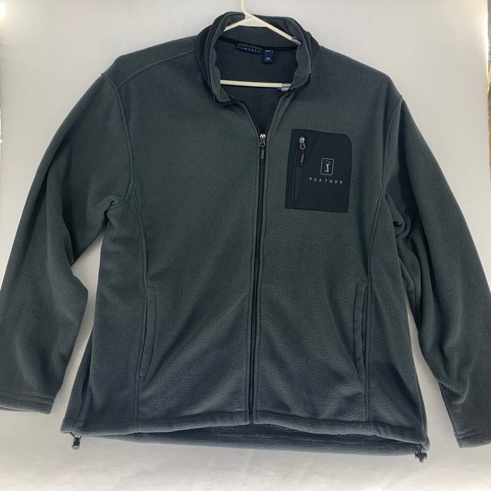 PGA Tour Men's Full Zip Fleece Golf Sweater Gray Size 2XL